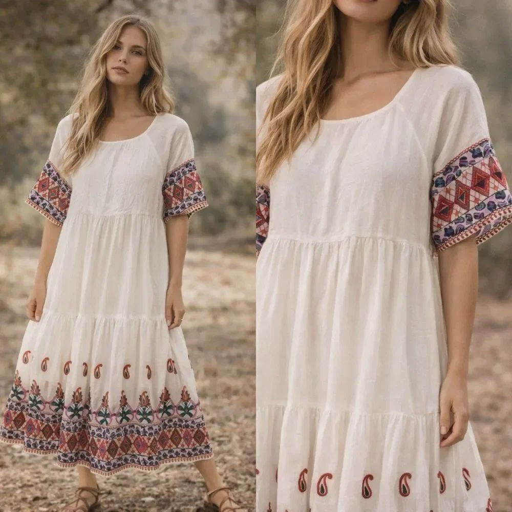 RARE! Christy Dawn Embroidered White Maxi dress